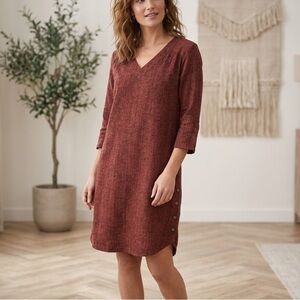 Poetry Rust Linen-Cotton Lagenlook Blend Tunic Dress - Size US 6